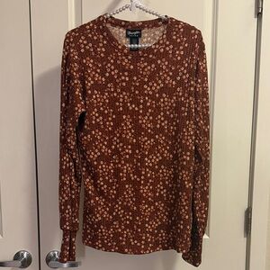 EUC Wrangler Retro Brown Floral Long Sleeve Waffle Henley Top Shirt Size Large